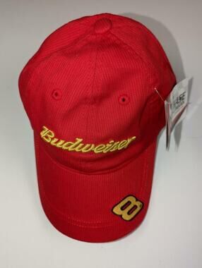 Budweiser Dale Jr 8 Hat Cap Racing Nascar NWT Chase Red Corduroy -031024